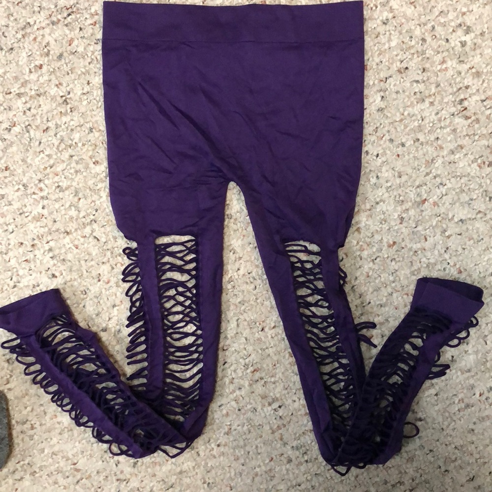 Purple fishnet leggings